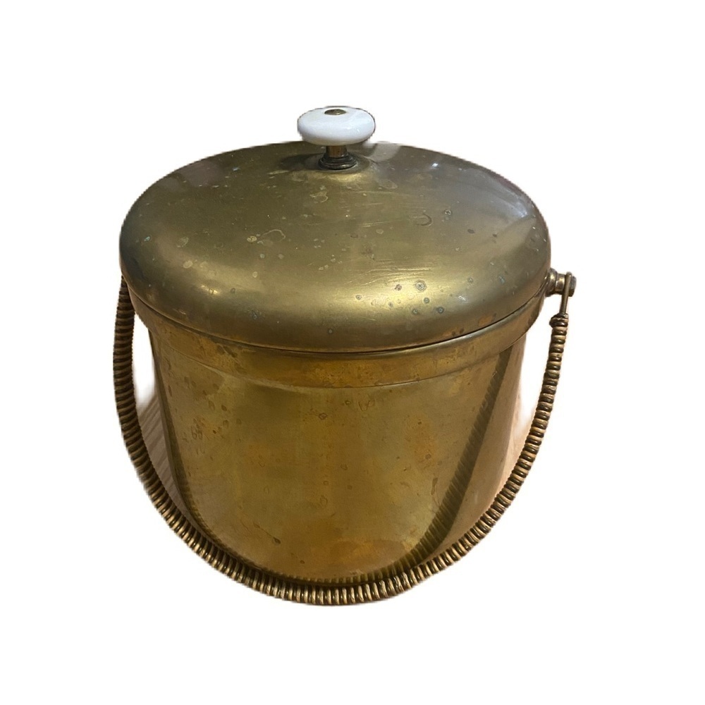 Vintage Farber Brothers Brass 2 Qt Ice Bucket W/ Lid and Handle Brown Gold